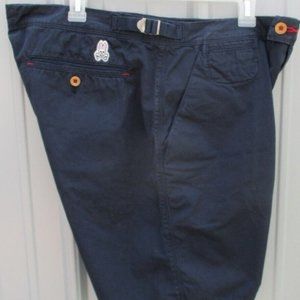 Psycho Bunny Chino Shorts Size 38 Navy Blue Classic Fit Adjustable Waist Pockets